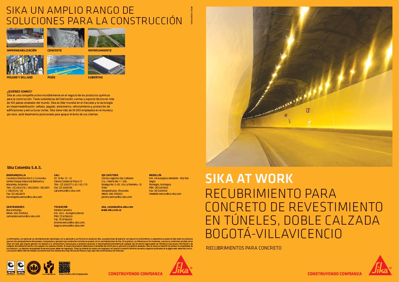 Sika at Work - Recubrimiento para Concreto de Revestimiento en Túneles, Doble Calzada Bogotá-Villavicencio