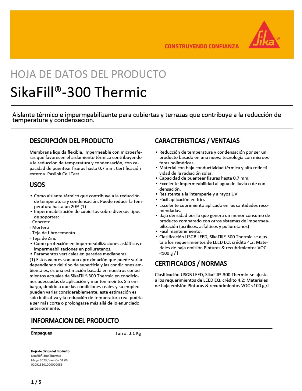 Hoja técnica Sikafill®-300 Thermic